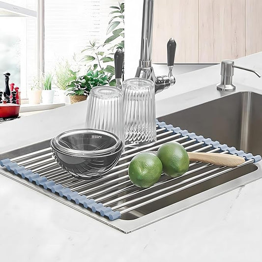 Roll up Dish Drying Rack Over The Sink Kitchen Roll up Sink Drying Rack Portable Dish Drainer Foldable Dish Drying Rack (Grey, (37 * 30) CM)