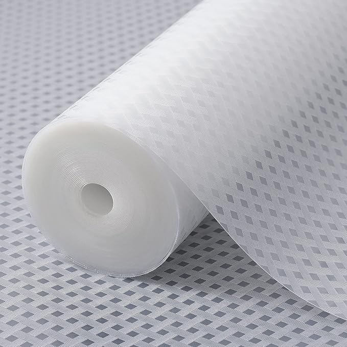 Shelf Liners for Kitchen Cabinets, Waterproof Kitchen Cupboard Liner, Refrigerator Liners and Durable Plastic Drawer Mats EVA Non Adhesive Shelves, Fridge - Clear 11.8 x 118 Inches