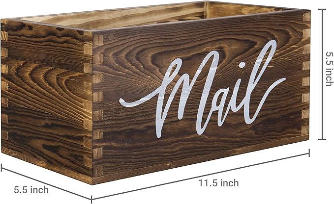 MyGift Mail Holder Storage Organizer Box Rustic Brown Wood with MAIL Script Design, Desktop Letters, Bills, Notes and Postcard Bin for Home Office Dorm Room