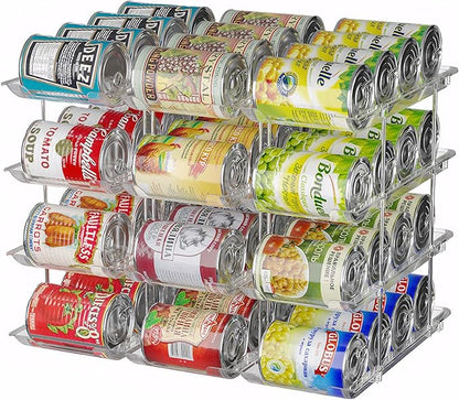 cjc Can Organizer for Pantry, Can Organizer for Fridge, Holds 48 Cans Clear Stackable, Soda Pantry Organizers and Storage Auto-Rolling & Free Combination for Countertop Kitchen Cabinet 3 Sets 4 Tiers