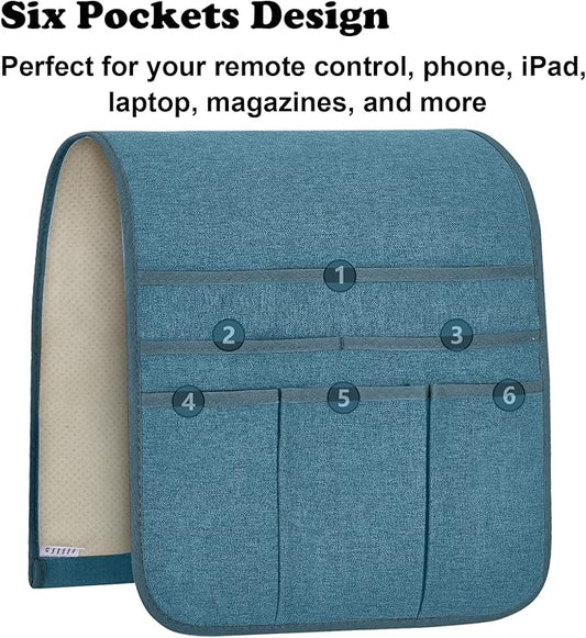 Teniux Remote Control Holder Armchair Caddy for Recliner Couch, Non-Slip Armrest Organizer with 5 Pockets for Magazine, Tablet, Phone, iPad (Teal)