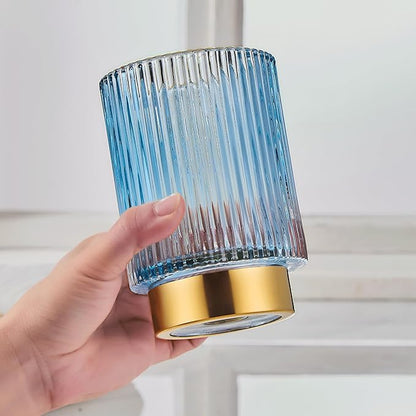 LEICURACE Makeup Brush Holder Organizer,Toothbrush Holders,Desk Pen Pencil Holder,Multifunctional Vintage Glass Brush Cup（L/Blue/A3-8-US）