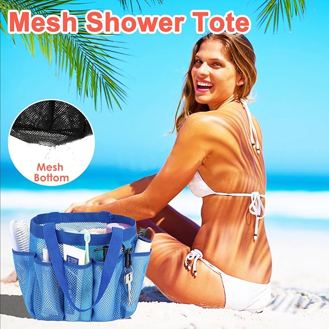 Fammart Mesh Shower Caddy Portable for College Dorm Room Essentials, 8-Pocket Large Shower Basket Tote Bag with 2 Handles for Toiletry, Bathroom, Beach, Camp, Gym