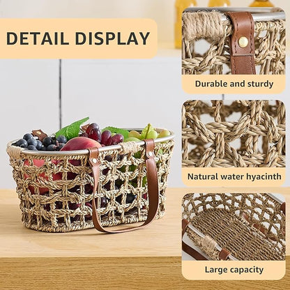 Farmhouse Seagrass Egg Baskets for Collecting Fresh Eggs Handmade Egg Collecting Basket Wicker Oval Storage Basket for Picnic, Harvest, Vegetable