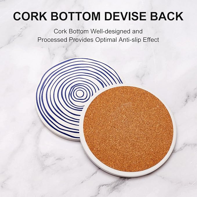 Funny Ceramic Absorbent Coaster Set of 6 Mid Century Coasters for Drinks Fun Boho Coffee Table Decor Cool Desk Coasters with Holder Unique Kitchen Accessories Outdoor Beach Cute Stone Cup Coaster