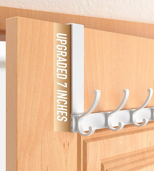 CHAUNCEY HOME Over The Door Hooks Hanger with 7" Arms, Door Hooks for Hanging, Fit 1 3/4" Door, Tool-Free Assembly, F7U, Towel Racks Organizer Holder for Bathroom - White