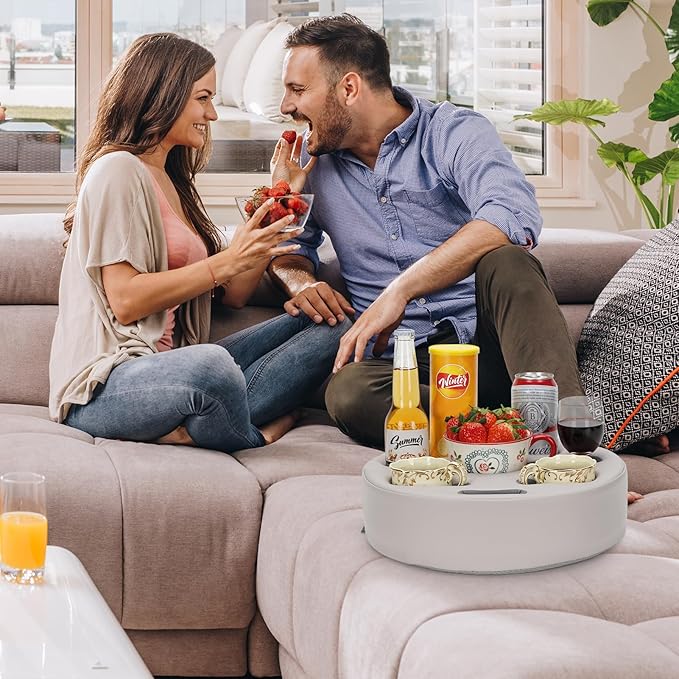 Couch Cup Holder Pillow - Cup Glass Cozy Pillow | Couch Caddy Sofa Bed Buddy Holds Drinks, Snacks, Remote, Phones, Tablet. Keep Drinks Stand and Prevent Spills for Car, Park，Beach, Picnic. (PU Gray)