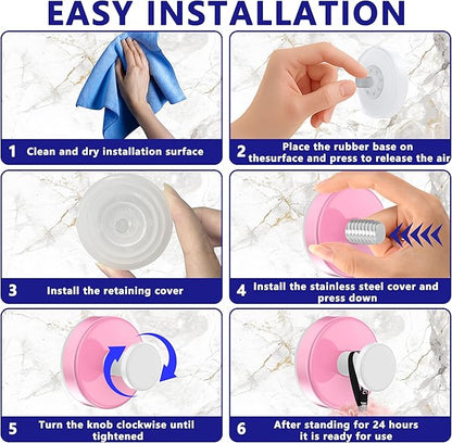Suction Cup Hooks for Shower,Removable No Drill Towel Hooks,Upgraded 15 lbs Strong Suction hooks for Bathroom Tile,Shower Wall,Glass Door,Kitchen-Loofah,Coat,Stainless Waterproof-Pink White 2 Pcs