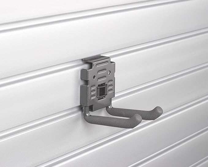 HandiWall 4" Double Hook with Locking Bracket for Tool Storage on Garage Slatwall Panels