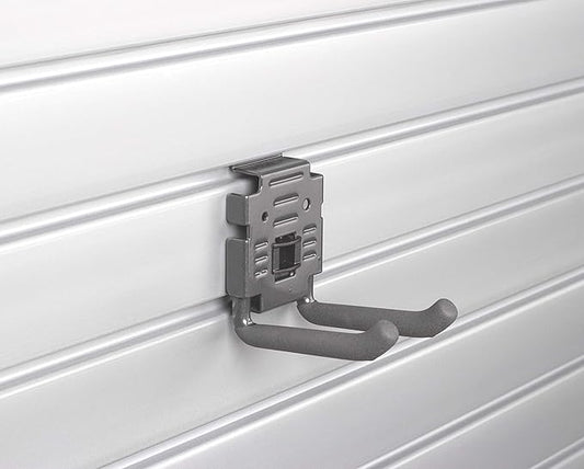 HandiWall 4" Double Hook with Locking Bracket for Tool Storage on Garage Slatwall Panels