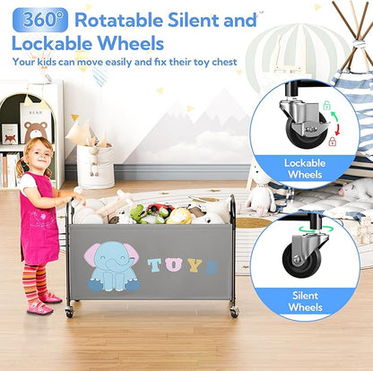 GRANNY SAYS Toy Box for Boys Girls, Extra Large Toy Chest Storage with Wheels, Metal Kids Toy Storage Organizer for Living Room Storage, 135L Toy Bins for Kids Organizer Stuffed Animals, Grey