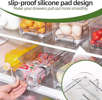 Large Fridge Organizer Drawers, 4 Pack Stackable Fruit and Vegetable Storage Containers, Clear Pull-Out Refrigerator Organizer Bins for Kitchen, Refrigerator, Pantry, Cabinet, Freezer