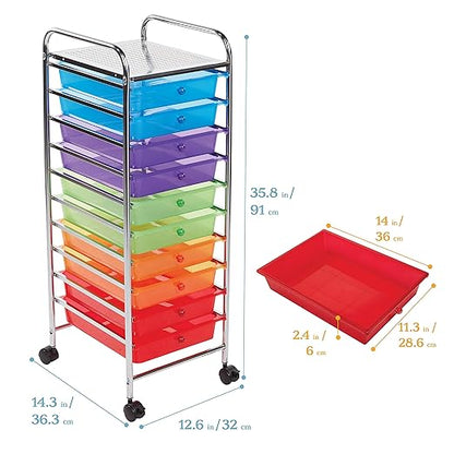 ECR4Kids 10-Drawer Value Mobile Oraganizer, Storage Cart, Assorted
