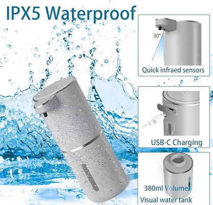 Automatic Liquid Soap Dispenser,Touchless Hand Soap Dispenser USB Rechargeabled Dispenser Electric,Wall Mounted 4 Levels Adjustable Dispenser Pump for Bathroom Kitchen Dish Soap Gray