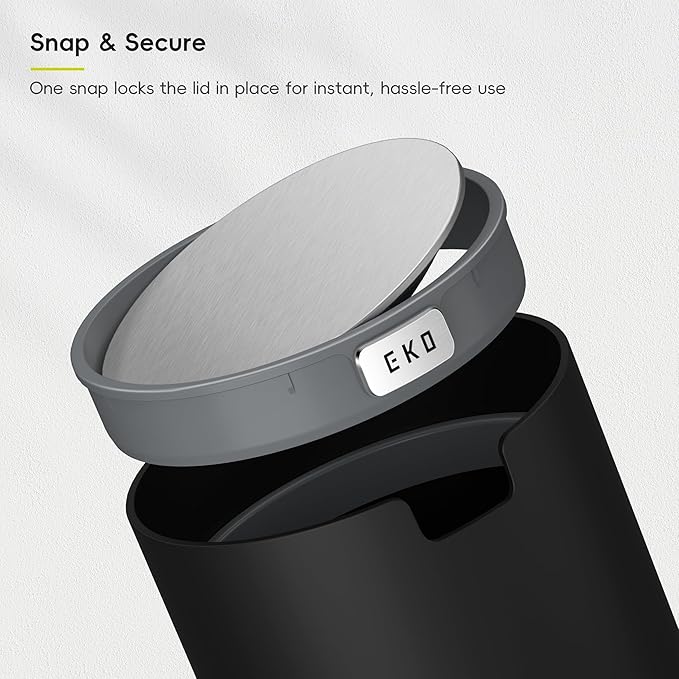 EKO Fandy 0.58 Gal/2.2L Mini Trash Can with Lid, Swing-Top Desktop Trash Can for Bathroom, Countertop, Vanity, Desk or Office, Small Garbage Bin (Black)