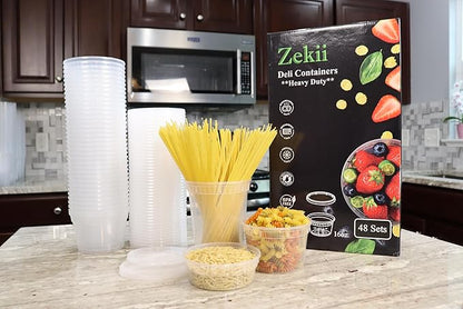 Zekii EXTRA THICK Food Storage Containers [24 Set] Mix Size Plastic Deli Containers with Lids, Slime, Soup, Meal Prep Containers, Leakproof, BPA Free Microwave Dishwasher Freezer Safe w/Measurments