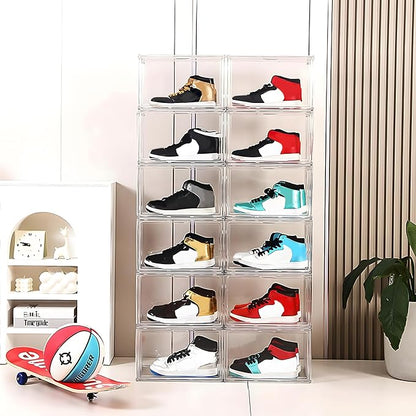 MMBABY 12 Pack Acrylic Clear Shoe Boxes Side Open Clear Plastic Stackable Sneaker Storage For Sneakerhead.Fits US Size 15