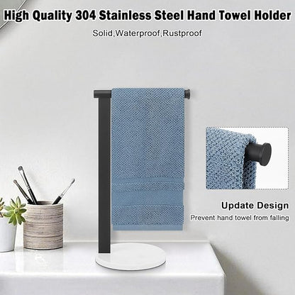 Stainless Steel L-Shaped Hand Towel Holder, SUS304 Bathroom Towel Rack with Thickened Base for Countertop Vanity (Matte Black)