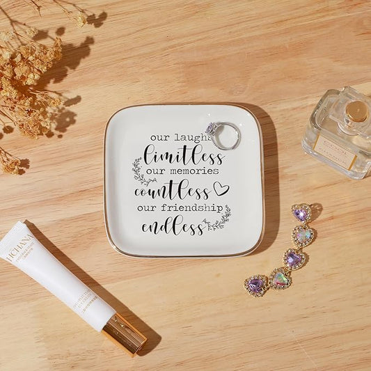 Friendship Gifts for Women Friends Ring Dish "Our laughs limitless, memories countless, friendship endless!" -Gifts for Friends Female Birthday Gifts For Women Bridal Shower Christmas Gifts