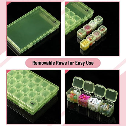Mr. Pen- Bead Storage Containers, 28 Grids, 2 Pack, Transparent Green Small Bead Organizer Box