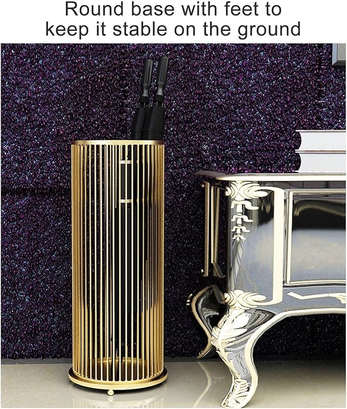 Metal Umbrella Holder for Entryway, Office Commercial Large Capacity Metal Umbrella Holder for Business Metal Frame Umbrella Storage Shelf Modern Indoor Entryway(Gold)