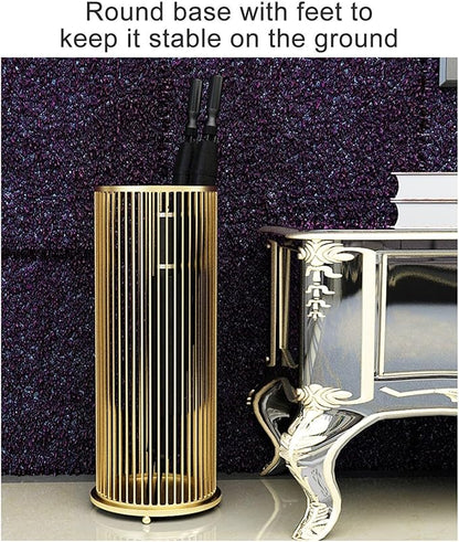 Metal Umbrella Holder for Entryway, Office Commercial Large Capacity Metal Umbrella Holder for Business Metal Frame Umbrella Storage Shelf Modern Indoor Entryway(Gold)
