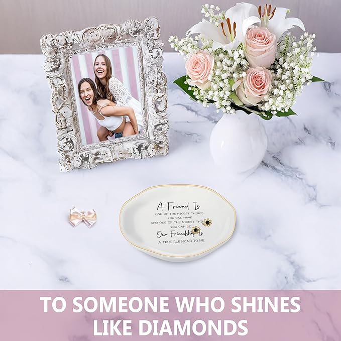 Bestie Gifts for Women Friendship, Jewelry Dish Trinket Tray, Gifts for Friends Female, Friend Gifts for Women Birthday, BFF Soul Sister Work Bestie Gifts for Thanksgiving Gifts (White-Friend7)