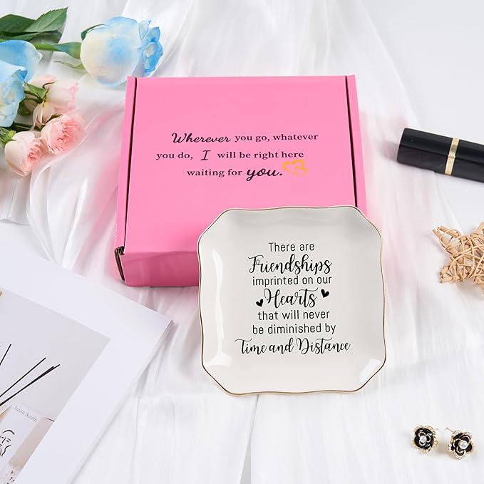 Spegiffu Friendship Gifts for Women Jewelry Dish Ring Trinket Tray - There Are Friendships Imprinted on Our Hearts... Unique Birthday Gift for Best Friends Christmas Valentine's Mother's Day