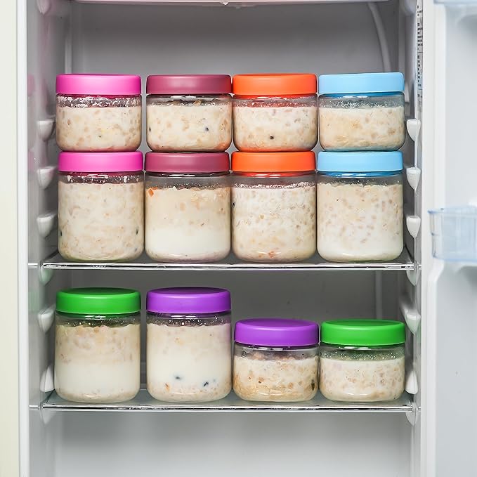 EONJOE 16oz Glass Jars for Overnight Oats Snacks Salad Yogurt Pudding Cereal Candy Storage Containers Meal Prep Mason jar with Airtight lids,6 Pack