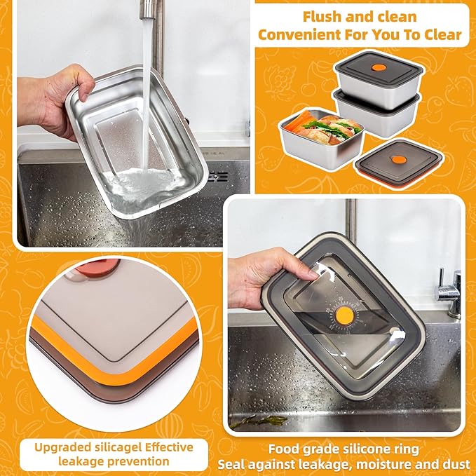 2 PCS Stainless Steel Food Storage Containers With Lids(50oz), Leak Proof & Airtight | Stainless steel freezer Containers,For Meal Prep,Fruit,Freezer