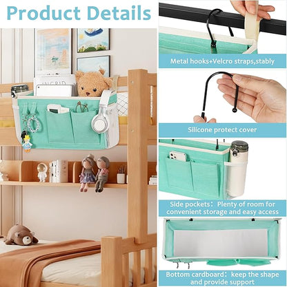 Loghot Bedside Caddy/Bedside Storage Bag Hanging Organizer for Bunk and Hospital Beds,Dorm Rooms Bed Rails,Can be Placed Glasses,Books,Mobile Phones,Keys (2pc Green)