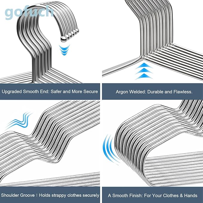 Clothes Hangers 50 Pack - Heavy Duty Stainless Steel Metal Hangers, Ultra Thin Space Saving Wire Coat Hangers with Non-Slip Shoulders (16.5 Inch)
