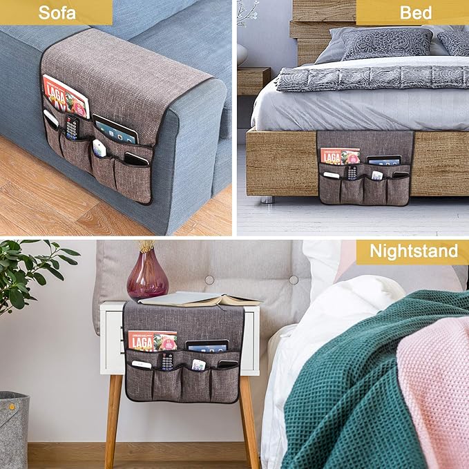 Sixyotie Armchair Caddy Remote Control Holder Sofa Organizer Non-Slip Couch Arm Chair Caddy with 6 Pockets for Tablets,Smart Phone,Books,Pens,Magazines,Ipad (19x35In, Darkgrey)