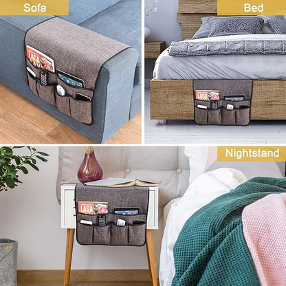 Sixyotie Armchair Caddy Remote Control Holder Sofa Organizer Non-Slip Couch Arm Chair Caddy with 6 Pockets for Tablets,Smart Phone,Books,Pens,Magazines,Ipad (19x35In, Darkgrey)