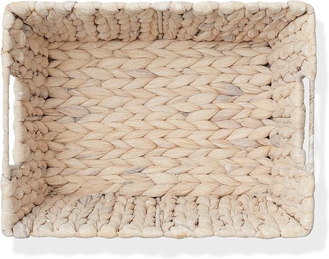 Casafield Set of 4 Water Hyacinth Storage Baskets with Handles - Whitewash White, Woven Storage Bins for Shelves, Blankets, Laundry Organization