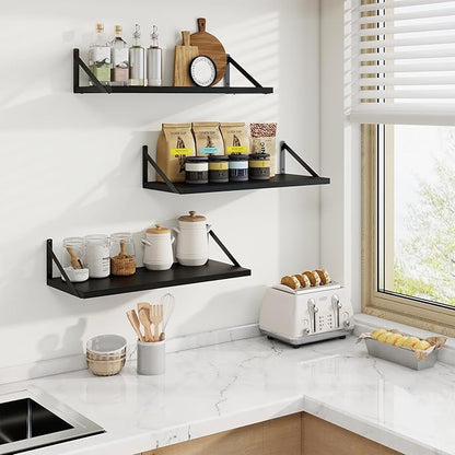 Axeman Deep Floating Shelves | 24 Inch Black Wall Shelves Set of 2 | 10 Inch Deep Wood Floating Shelves for Wall | 24" W x 10" D Black Shelves for Living Room Bathroom Kitchen