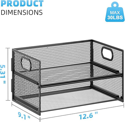 Marbrasse 2 Tier Paper Organizer Letter Tray, Mesh File Organizer with Handle, Paper Sorter Desk Organizer for Home Office Supplies - Black