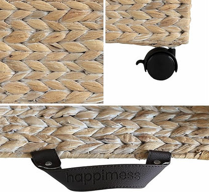 happimess BSK2014C Adaline 18.11" Classic Farmhouse Handwoven Hyacinth Rectangular Underbed Storage Bin with Wheels and Handles for Storage and Decoration in Bathroom, Bedroom, Closet, White Wash
