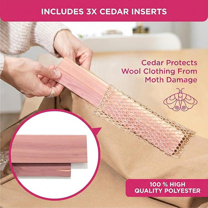 Cedar Storage Bag Organizer for Bedding Set - Protects from Moths, Moisture, Dirt & Dust - Set of 3 Storage Bags for Bed Sheets, Comforter, Pillows & More - Space-Saving Bedding Organizer, Beige