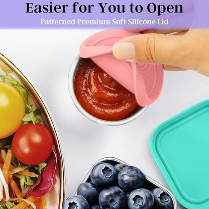 Qukaka 6 PCS Salad Dressing Container to Go,Handy Leakproof Stainless Steel Meal Prep Containers Reusable,Sauce Containers for Lunch Box, Picnics, Travel, Office and Kitchen Storage-1.6oz+2.7oz