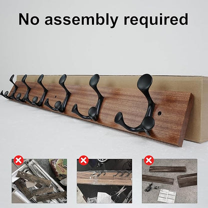 SKOLOO 36-Inch Wood Coat Rack Wall Mount with 6 Triple Hooks - Ideal for Family Entrances, Classrooms, and Pet Supplies Storage - Perfect Coat Hooks for Wall,Mahogany (Sapele), Pack of 2