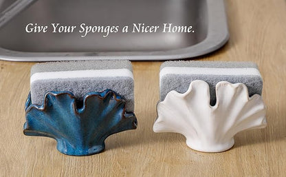 Uiddo Ceramic Sponge Holder,Sponge Holder for Kitchen Sink,Compact Sink Caddy Organizer-Scouring Pad and Dish Sponge Holders,Farmhouse Kitchens Decor Cute Kitchen Gadgets Accessories(White)