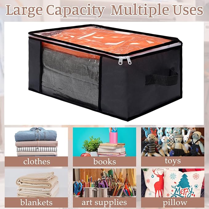 Sadnyy 6 Pcs Clear Storage Bags Zippered Plastic Clothes Containers Case Fabric Blanket Organizer Large Sweater Storage Bins with Handles for Cloth Bedding Sheets Closet Toys(16 x 12 x 8 Inch,Gray)