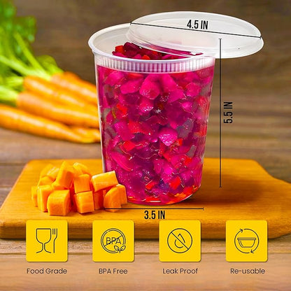 OCS Parts 48-Pack Round Plastic Deli Containers with Lids | Stackable, Microwavable, Freezer and Dishwasher Safe BPA Free Food Prep and Storage Containers (32 Ounce)