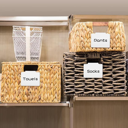 9 Pcs White Basket Labels Clip on Removable Hanging Label Holder with Chalk Markers for Storage Bin Basket Box Kitchen Pantry