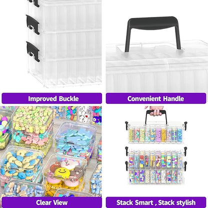 Bead Organizer Box 90 Pcs, 3-Tier Large Capacity Stackable Bead Storage Containers, Portable Plastic Craft Organizers for Jewelry Making, Bracelets, DIY, Nail Art Charms