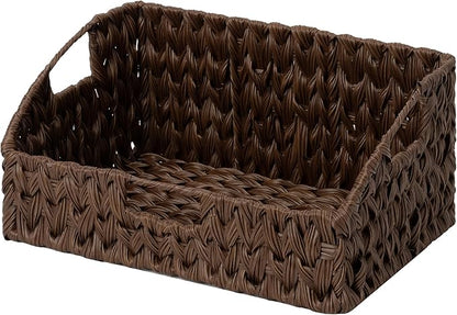 GRANNY SAYS Wicker Storage Basket for Shelves, Large Wicker Basket with Handles, Trapezoid Woven Baskets for Storage, Decorative Baskets for Home Decor, Brown
