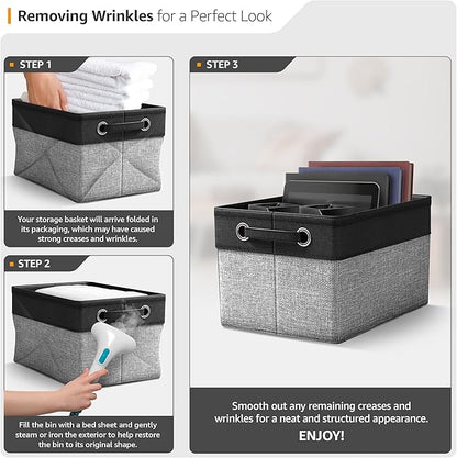 Sorbus Fabric Storage Cubes 15 Inch- Big Sturdy Collapsible Canvas Storage Bins with Dual Handles- Foldable Closet Cubes- Decorative Storage Baskets for Shelves | Home & Office Use- 3 Pack| Grey/Tan