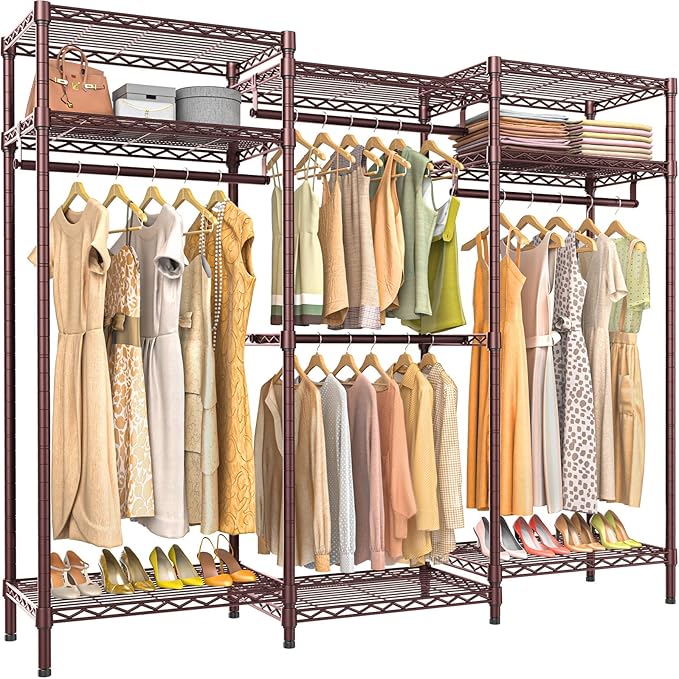 VIPEK V5i Garment Rack Heavy Duty Clothes Rack, Portable Closet Wardrobe Bedroom Armoires Freestanding Clothing Rack with 8 Adjustable Shelves & 4 Hang Rods, 68.9" L x 15.7" W x 76.4" H, Bronze