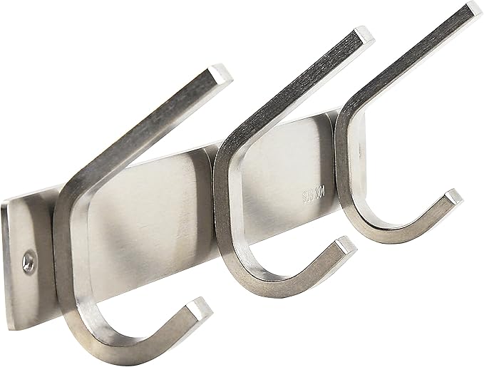 WEBI Heavy Duty SUS 304 Coat Bath Towel Hanger Rail Bar, 3 Hooks, for Bedroom, Bathroom, Foyers, Hallways, Entryway, Great Home, Office Storage & Organization, Brushed Finish, 2 Pack